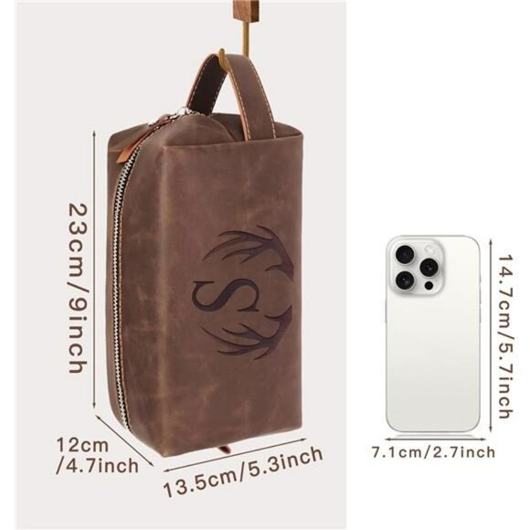 Mens Toiletry Bag Waterproof Leather Shaving Travel Organizer Gift for Him - Picture 5 of 7